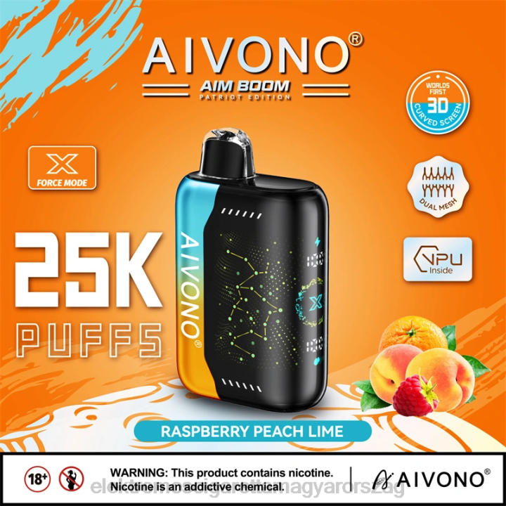 Aivono AIM BOOM 25000 málna őszibarack lime 6F06350 - Elektromos Cigaretta Töltő Alkatrészek