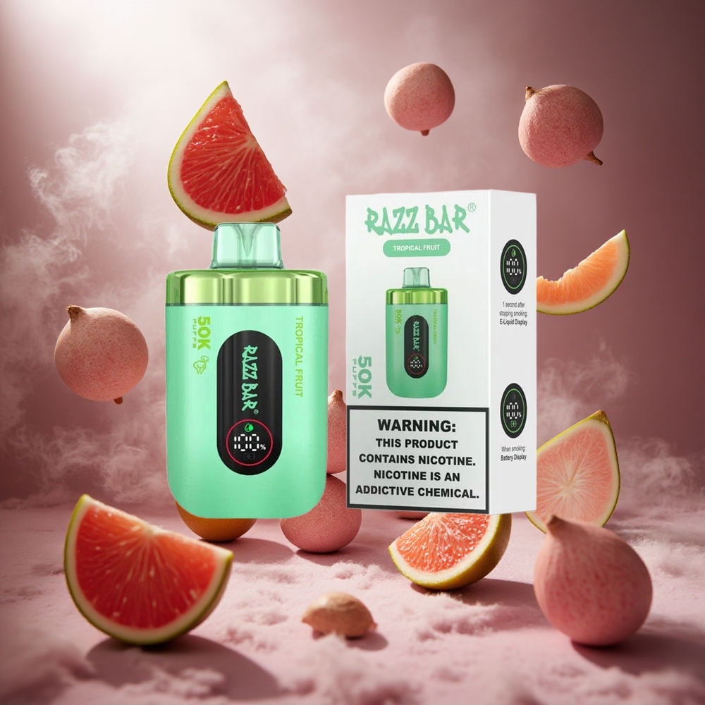 Razz Bar 50000 Puffs Egyet használható e-cigaretta Trópusi Gyümölcs 1.0 Ohm Mesh Coil hungary vape wholesale