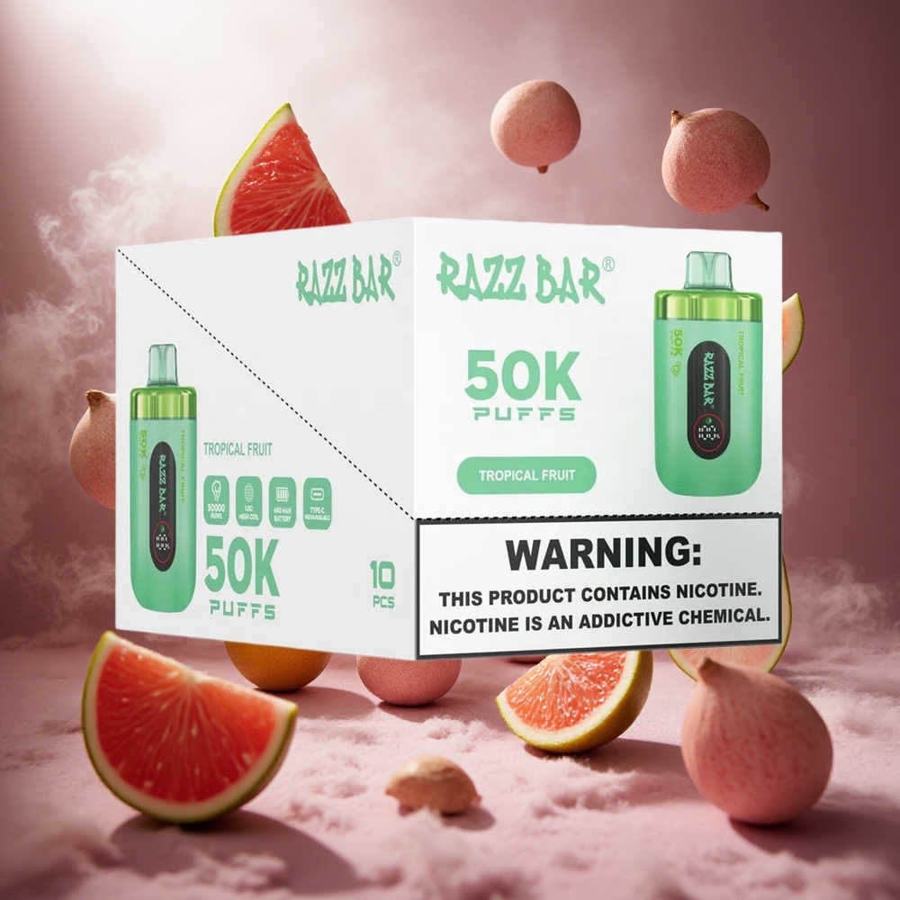 Razz Bar 50000 Puffs Egyet használható e-cigaretta Trópusi Gyümölcs 1.0 Ohm Mesh Coil hungary vape wholesale