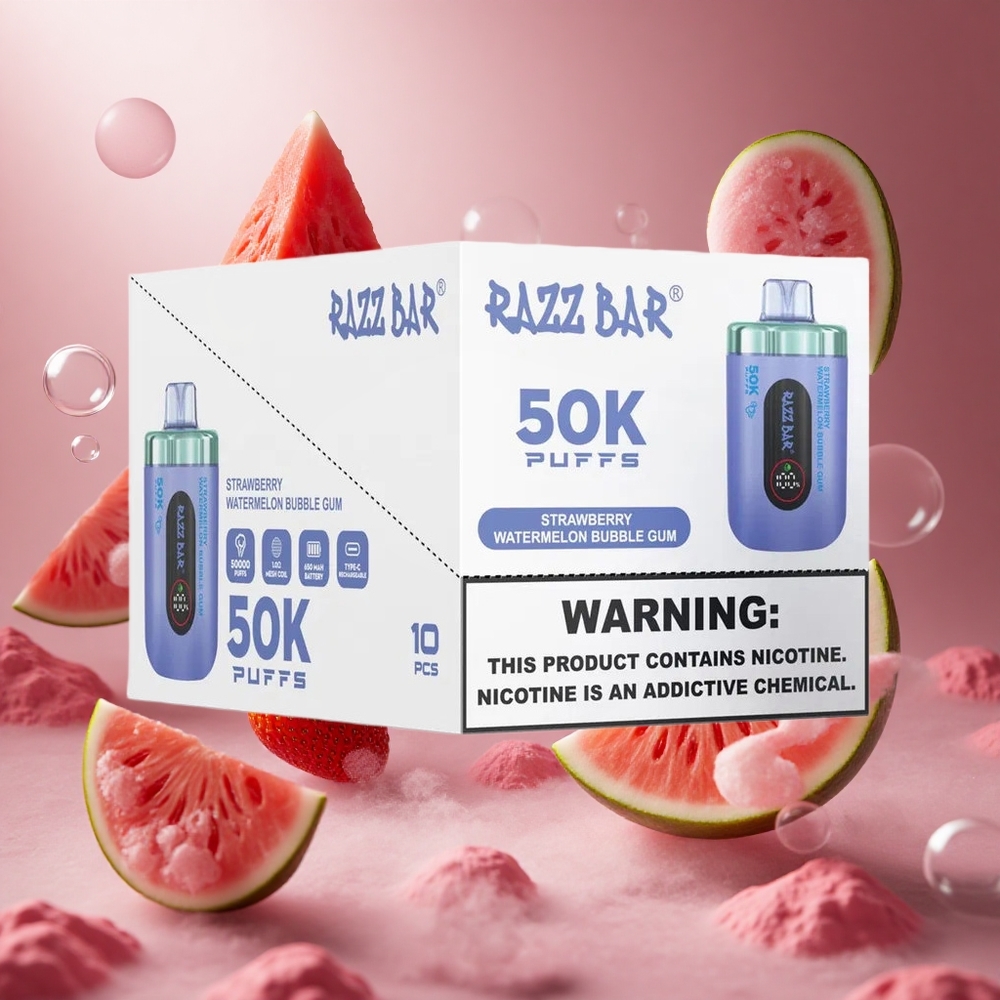 Razz Bar 50K Puffs Eper Görögdinnye Buborékrágó 1.0 Ohm Mesh Coil hungary vape wholesale