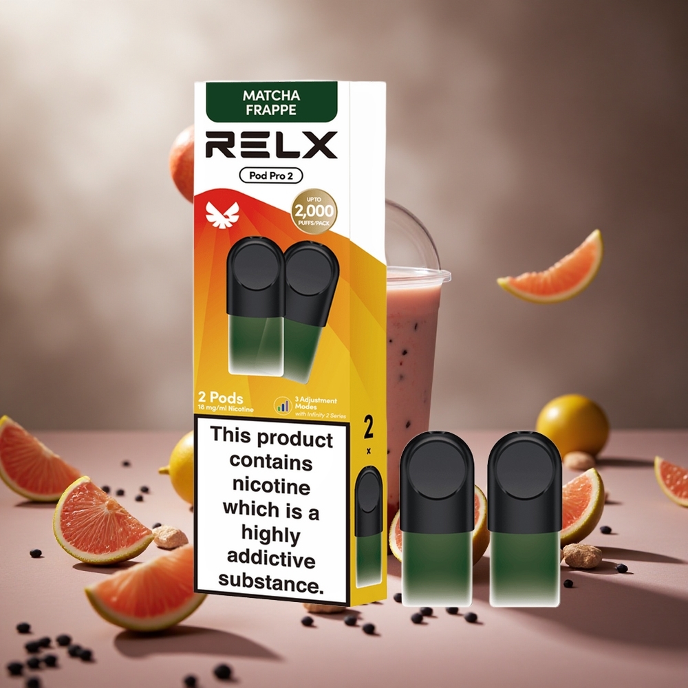 RELX Pod Pro 2 600 Puffs Tea-Matcha Frappe Tea 1,8% nikotintartalmú hungary vape wholesale